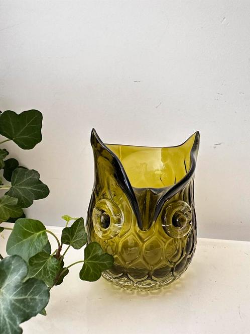 Vintage glazen uiltje kannetje vaasje, Antiek en Kunst, Antiek | Glas en Kristal, Ophalen of Verzenden