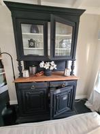 Franse oude buffetkast, mat zwart, vintage, landelijk, Ophalen, 100 tot 150 cm, 200 cm of meer, Zo goed als nieuw