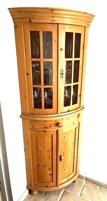 Hoekkast, met glas, lade, grenen, massief hout beschikbaar voor biedingen