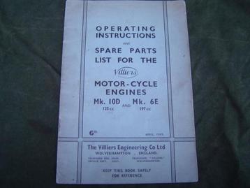 VILLIERS 125 cc MK 10D 197 cc MK 6E 1949 instruction / parts beschikbaar voor biedingen