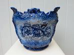 Antieke Engelse bloempot vintage Staffordshire blauw bloemen, Ophalen of Verzenden