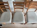 3 houten met witte stof stoelen Ikea, Twee, Wit, Ophalen of Verzenden, Zo goed als nieuw