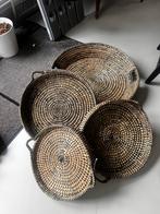 NIEUW Set van 4 gevlochten rieten manden – naturel/zwart, Ophalen, Nieuw, Glas of Kopje