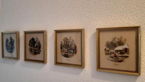 Set schilderijtjes 'De 4 jaargetijden' van B. Foster, Antiek en Kunst, Kunst | Schilderijen | Klassiek, Ophalen of Verzenden