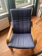 2x Ikea fauteuil stoel met donkerblauw kussen Poang, Huis en Inrichting, Fauteuils, Ophalen, Gebruikt, Minder dan 75 cm, Hout