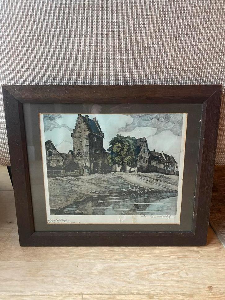 Walter Romberg Ets - Ingelijst, met Scheurtjes, Antiek en Kunst, Kunst | Etsen en Gravures, Ophalen