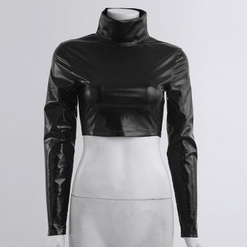 Dames metallic crop top shirt sexy gouden paarse zwarte lak beschikbaar voor biedingen