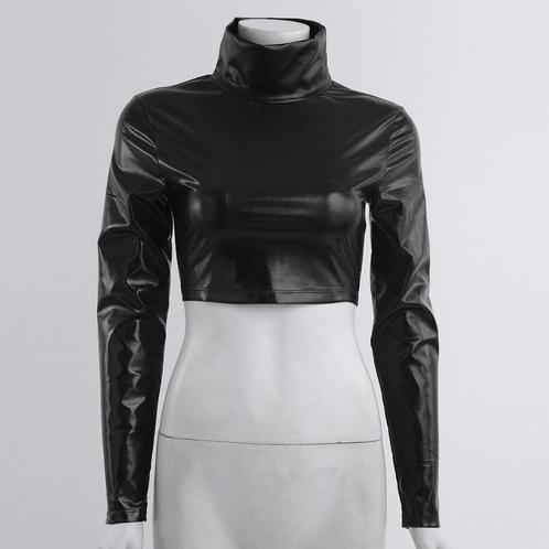 Dames metallic crop top shirt sexy gouden paarse zwarte lak, Kleding | Dames, Tops, Nieuw, Lange mouw, Verzenden