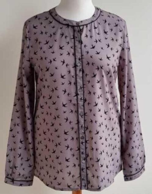G-maxx grijze blouse met zwarte vogels mt. L, Kleding | Dames, Blouses en Tunieken, Zo goed als nieuw, Maat 42/44 (L), Grijs, Ophalen of Verzenden