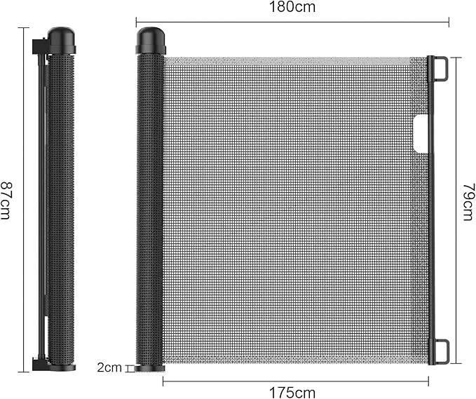 Zwart uittrekbaar traphekje, hondenhek, 0-180cm, Kinderen en Baby's, Traphekjes, Zo goed als nieuw, Oprolhekje, Overige materialen