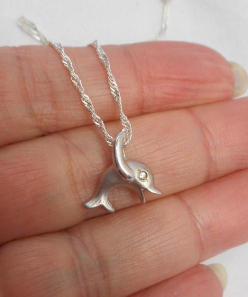 Zilveren ketting met dolfijn hangertje nr.1139, Sieraden, Tassen en Uiterlijk, Kettingen, Zo goed als nieuw, Zilver, Zilver, Met hanger