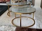 SALONTAFEL MARBLE LOOK GEHARD GLAS SET VN 2 GOUD CHROME BL, Huis en Inrichting, Tafels | Salontafels, Rond, Nieuw, Glas, Minder dan 50 cm
