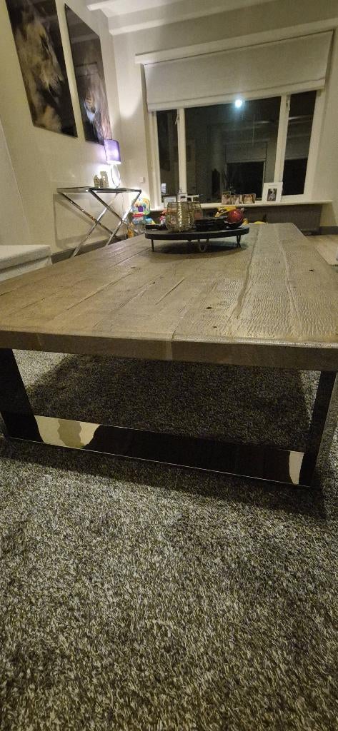Robuuste salontafel 180 lang, Ophalen, Eikenhout, 50 tot 100 cm, Zo goed als nieuw
