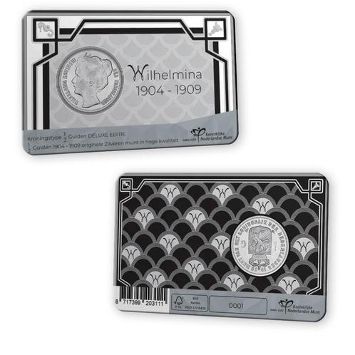 Zilveren ½ Gulden Wilhelmina 1908 DELUXE coincard, Postzegels en Munten, Munten | Nederland, 1 gulden, Koningin Wilhelmina, Ophalen of Verzenden