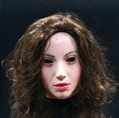 Dames Gezicht Masker Met Bruine Pruik Vrouwen Hoofd Latex, Hobby en Vrije tijd, Feestartikelen, Nieuw, Feestartikel, Verzenden