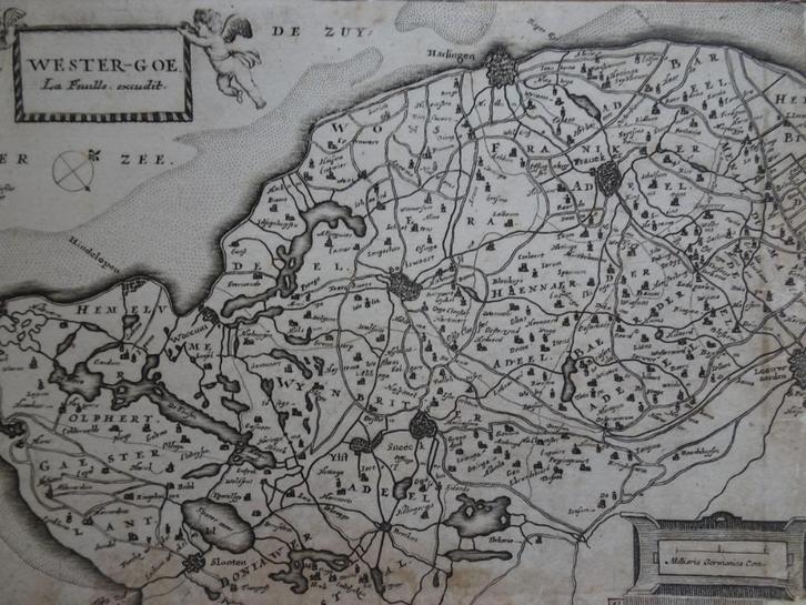 Gravure kaart Westergoe Friesland-west Aertsen 1660, Antiek en Kunst, Kunst | Etsen en Gravures, Verzenden