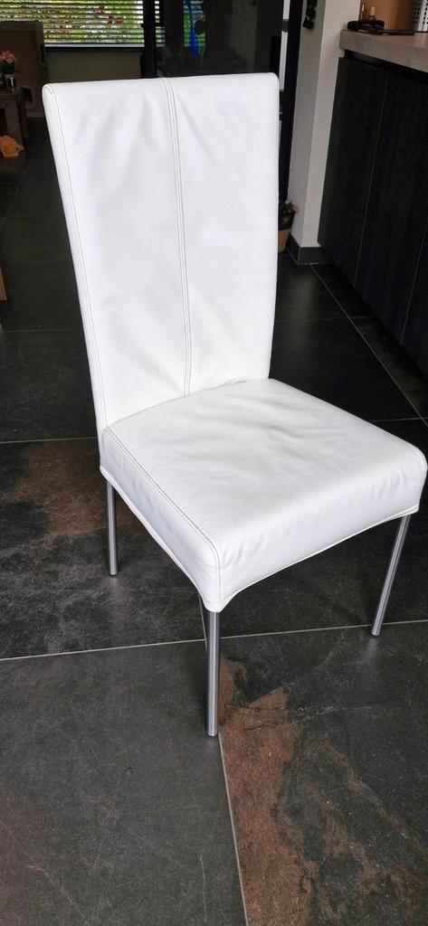 6 Witte Eetkamerstoelen, Huis en Inrichting, Stoelen, Gebruikt, Vijf, Zes of meer stoelen, Leer, Metaal, Wit, Ophalen