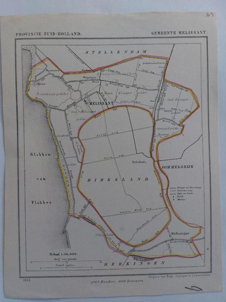 103 / Melissant Sommelsdijk  Dirksland Litho uit 1865 Kuyper, Antiek en Kunst, Kunst | Litho's en Zeefdrukken, Ophalen of Verzenden