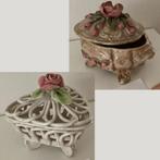2x Vintage keramieken sierdoosje met roosjes, Ophalen of Verzenden