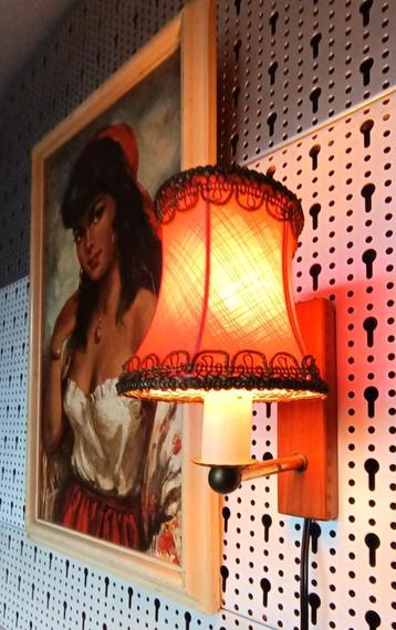 nostalgisch wandlampje - seventies design- teak/messing 70s beschikbaar voor biedingen