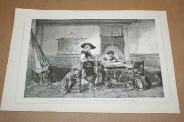 Antieke gravure - De secetaris (H.F.C. ten Kate) - 1877 !!
