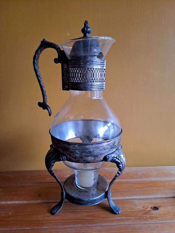 Glazen Theekan met Theelichtje, Antiek en Kunst, Antiek | Glas en Kristal, Ophalen of Verzenden