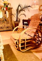 Vintage rotan lounge stoel met voetenbank ca ‘50, Ophalen