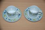 Kop en schotel, wit met blauw/gele rand.       Kahla., Huis en Inrichting, Keuken | Servies, Ophalen of Verzenden, Porselein, Overige stijlen