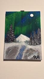 Schilderwerk noorderlicht sneeuw en bos 30x40, Antiek en Kunst, Ophalen of Verzenden