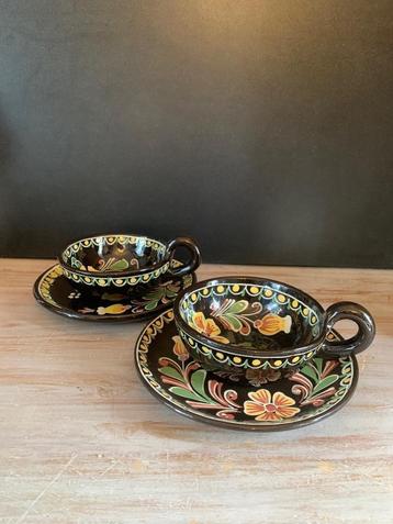 Set vintage keramiek soepkommen met schotel Soufflenheim.  beschikbaar voor biedingen