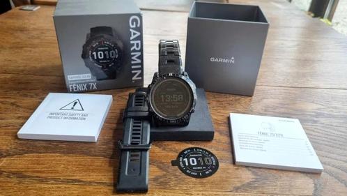 Garmin Fenix 7X Saffier Solar Premium Multisport, Sieraden, Tassen en Uiterlijk, Sporthorloges, Zo goed als nieuw, Android, Zwart