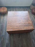 Houten blok salontafel op wieltjes met opbergruimte, Huis en Inrichting, Tafels | Salontafels, Ophalen, Vierkant, 50 tot 100 cm