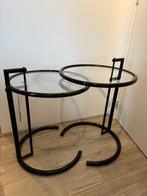 Moderne ronde bijzettafels zwart metaal/ glas (Eileen Gray), Huis en Inrichting, Tafels | Bijzettafels, Minder dan 55 cm, Rond