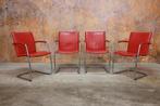 IZG Staat 4 fraaie rode leren Leolux Freyr design stoelen, Huis en Inrichting, Leolux, Leolux, Design, Ophalen of Verzenden