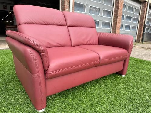 €450 bank 2 zit bordeaux leer senioren bankstel sofa, Huis en Inrichting, Stoelen, Zo goed als nieuw, Eén, Hout, Leer, Ophalen