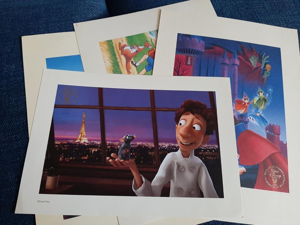 4 Disney Prints - Ratatouille, Doornroosje, Ophalen of Verzenden, Verschillende figuren, Zo goed als nieuw, Plaatje of Poster