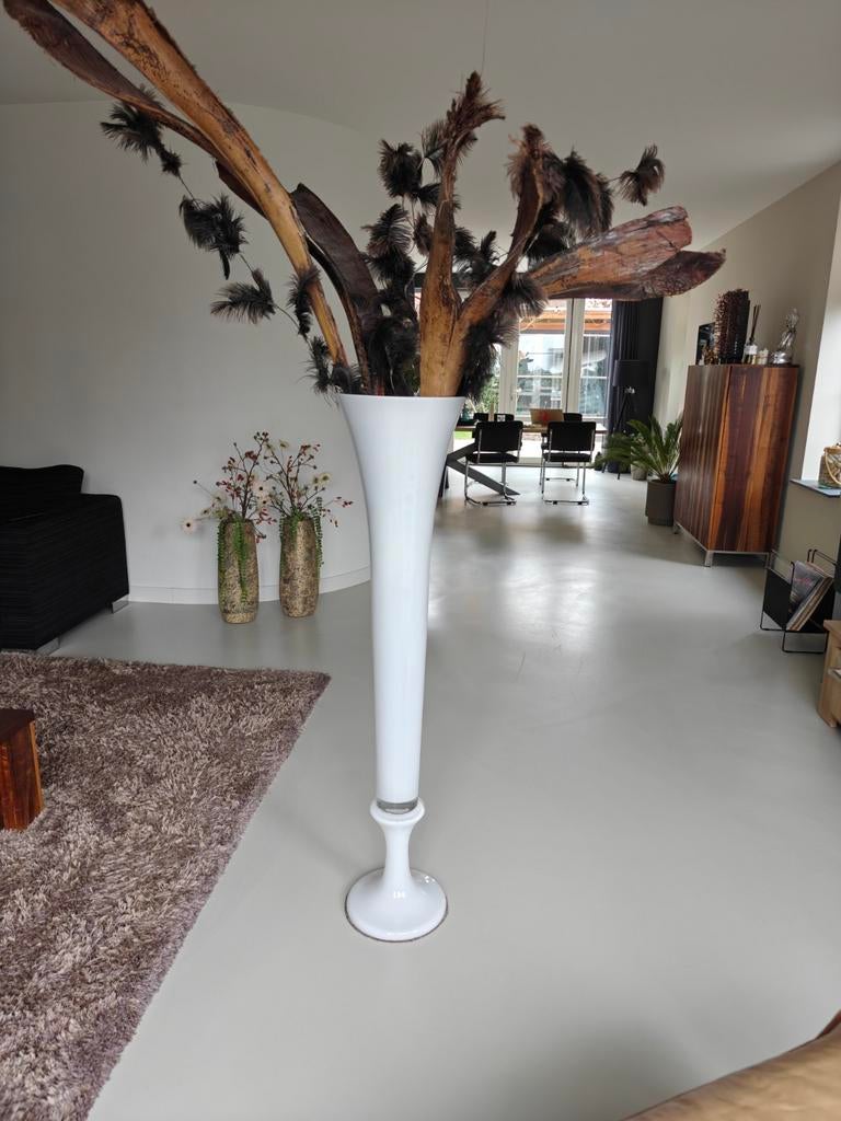 Witte Trompetvaas Glas + Accessoires - Zo Goed Als Nieuw!, Ophalen, Wit, 75 cm of meer, Glas