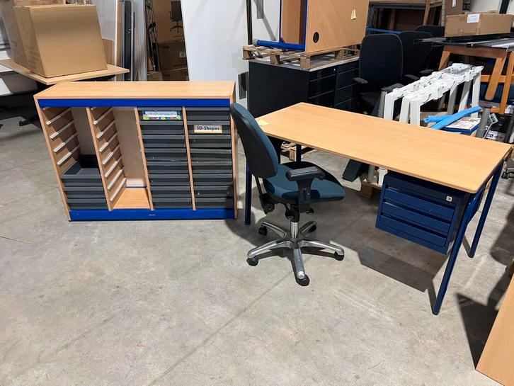 Vintage Marko Eromes bureau verrijdbaar ladekast bureaustoel, Huis en Inrichting, Bureaus, Gebruikt, Bureau, Ophalen of Verzenden