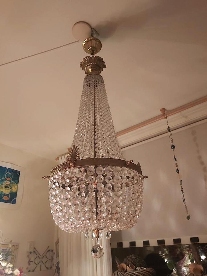 Grote antieke empire bronzen kristallen kroonluchter, Huis en Inrichting, Lampen | Kroonluchters, Zo goed als nieuw, Ophalen of Verzenden