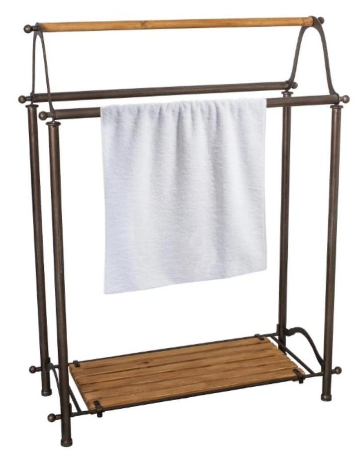 Staand Handdoekrek - 3 stangen- Hout/Metaal Landelijk, Huis en Inrichting, Badkamer | Badtextiel en Accessoires, Nieuw, Handdoekenrek