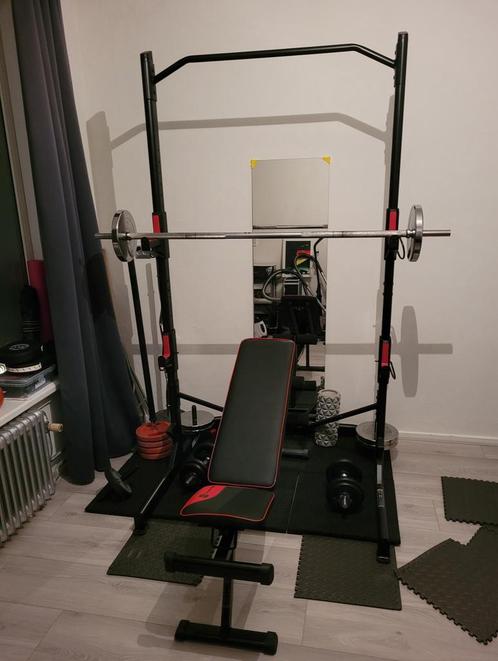 Domyos squat rack 500 bank druk pull up bar multifunctioneel, Sport en Fitness, Fitnessapparatuur, Zo goed als nieuw, Krachtstation