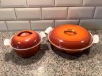 🧡 2 MOOIE oranje gevlamde ovenschalen van DRU met deksel, Ophalen of Verzenden
