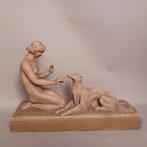 Art Nouveau beeld dame met windhond - Belgium 1912, Antiek en Kunst, Ophalen