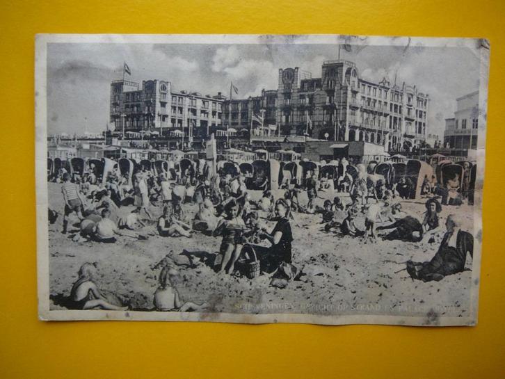 Scheveningen.  Gezicht op Strand en Palace Hotel., Verzamelen, Ansichtkaarten | Nederland, Gelopen, Zuid-Holland, 1940 tot 1960