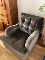 Engelse fauteuil - Taupe fluweel - Zeer Goed!, Huis en Inrichting, Fauteuils, 75 tot 100 cm, Ophalen of Verzenden, Zo goed als nieuw