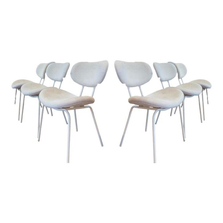 Eetkamerstoel Ace set van 6, Huis en Inrichting, Stoelen, Zo goed als nieuw, Vijf, Zes of meer stoelen, Metaal, Stof, Wit, Ophalen