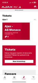 3 kaarten Ajax-As monaco, Tickets en Kaartjes, Losse kaart, Drie personen of meer, Augustus