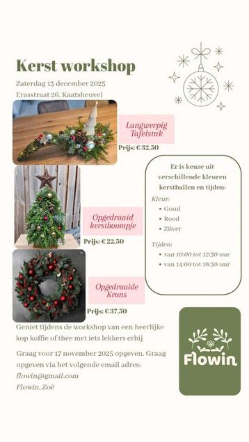 Kerstworkshop 13 december 2025 beschikbaar voor biedingen