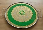 Glazen dienblad vintage goudgroen art deco 1930?, Ophalen of Verzenden, Zo goed als nieuw, Rond, Metaal