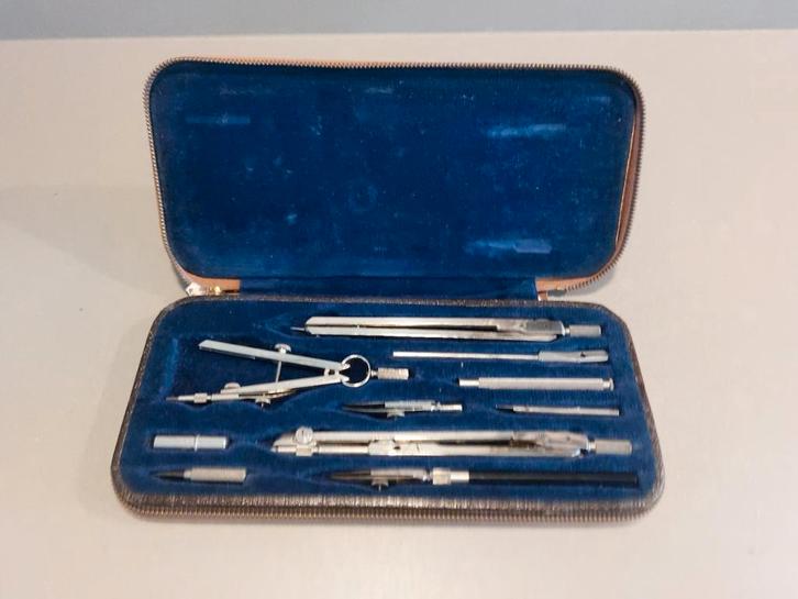 Vintage Tekendoos met Passers en Instrumenten, Antiek en Kunst, Antiek | Kantoor en Zakelijk, Ophalen of Verzenden